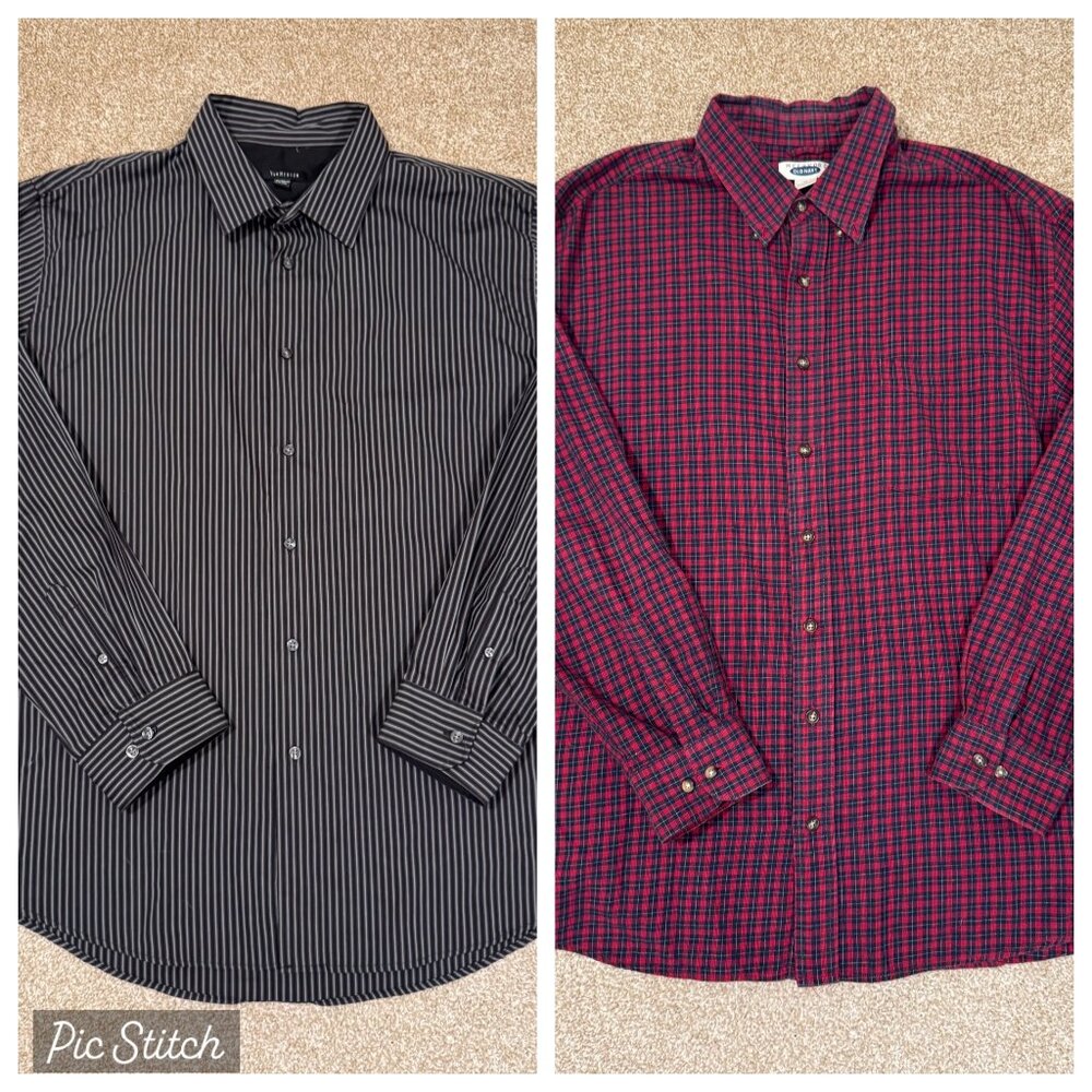 Bundle Lot Mens XL Long Sleeve Button Up Dress Shirts VAN HEUSEN & OLD NAVY Red